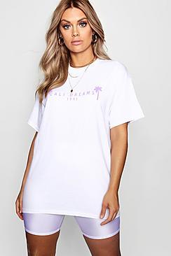 Boohoo Plus Hollie Cali Dreams Slogan T Shirt