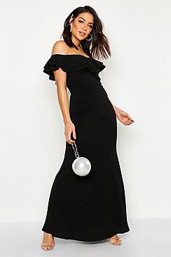 Boohoo Bardot Double Ruffle Sweetheart Maxi Dress