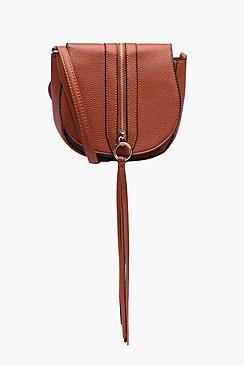 Boohoo Jenny Zip Tassel Saddle Cross Body Bag