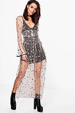 Boohoo Lila Boutique Star Sequin Bell Sleeve Maxi Kimono