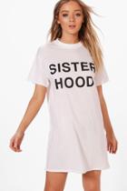 Boohoo Tanya Sisterhood Slogan T-shirt Dress White