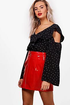 Boohoo Eva Polka Dot Ruffle One Shoulder Top