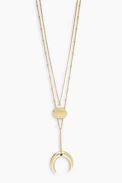 Boohoo Faux Horn & Gold Shell Layered Necklace