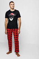 Boohoo Check Pant Pyjama Set With Santa Print