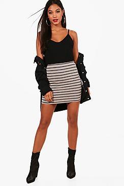 Boohoo Aisha Grey Marl Stripe Basic Mini Skirt