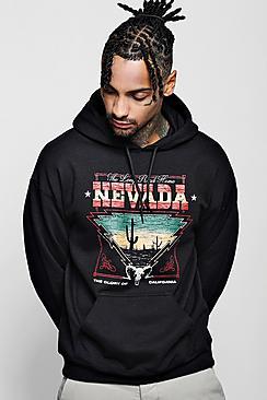 Boohoo Nevada Back Print Drop Shoulder Western Hoodie