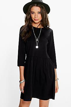 Boohoo Tall Ria Long Sleeve Drop Hem Woven Dress