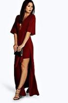 Boohoo Celyn Slinky Plunge Kimono Sleeve Maxi Dress