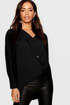 Boohoo Woven V Neck Button Through Twist Blouse