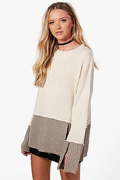 Boohoo Erin Contrast Knit Split Sleeve Jumper
