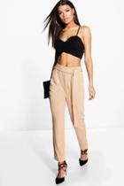 Boohoo Sevilla Wrap Front Tie Waist Tailored Trousers Camel