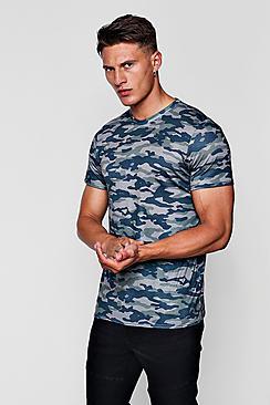 Boohoo Camo Print Muscle Fit T-shirt