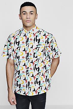 Boohoo Paint Stroke Print Short Sleeve Shirt