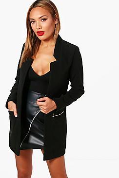 Boohoo Misha Zip Pocket Wool Look Coat