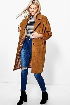 Boohoo Julia Rib Wool Oversized Coat