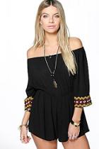 Boohoo Jay Bardot Embroidered Wide Sleeve Playsuits