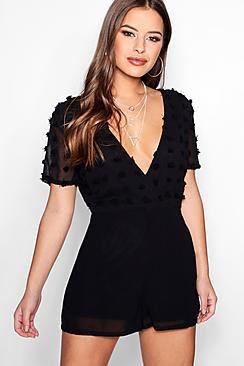 Boohoo Petite Hayley Dobby Spot Chiffon Wrap Playsuit