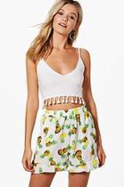 Boohoo Sophie Small Pineapple Print Ruffle Short