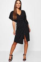 Boohoo Petite Crepe Pin Stripe Wrap Midi Dress