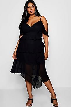 Boohoo Plus Sadie Cold Shoulder Detail Midi Dress