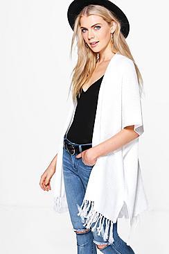 Boohoo Hannah Fringed Sleeve & Hem Cardigan