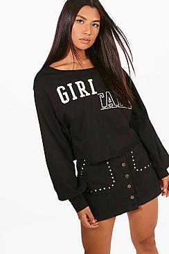 Boohoo Bella Slogan Oversized Crop Sweat