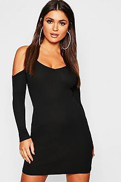 Boohoo Cold Shoulder Jersey Bodycon Dress