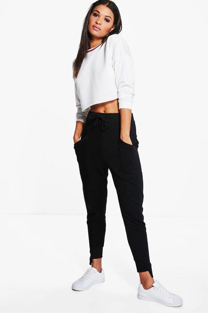 Boohoo Priya Contrast Fabric Hem Detail Sweat Joggers Black