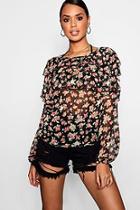 Boohoo Natalia Ruffle Floral Woven Blouse