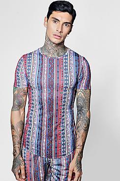 Boohoo Aztec Tribal Print Muscle Fit Co-ord T-shirt