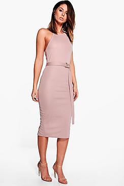 Boohoo Erin Ring Detail Halter Neck Midi Dress
