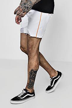 Boohoo Distressed Bermuda Denim Shorts With Piping