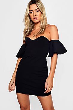 Boohoo Petite Sweet Heart Neck Frill Sleeve Mini Dress