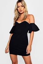 Boohoo Petite Sweet Heart Neck Frill Sleeve Mini Dress