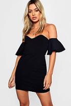 Boohoo Petite Sweet Heart Neck Frill Sleeve Mini Dress