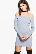 Boohoo Georgia Rib Knit Bardot Jumper Dress Grey