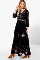 Boohoo Boutique Lily Embroidered Maxi Dress Black