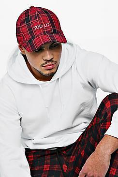 Boohoo Too Lit Embroidered Tartan Cap