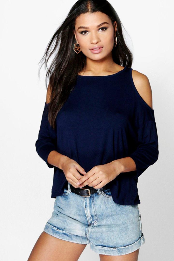 Boohoo Charlotte Cold Shoulder Top Navy