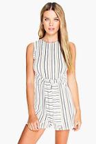 Boohoo Debbie Tie Belt Striped Playsuit