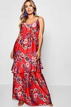 Boohoo Plus Izzy Satin Drawstring Ruffle Maxi Dress