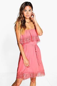 Boohoo Cleopatra Lace Trim Off Shoulder Dress