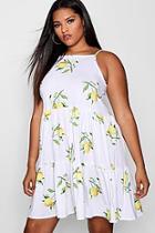 Boohoo Plus Amy Lemon Print Tiered Sun Dress