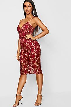 Boohoo Lace Piping Detail Midi Dress