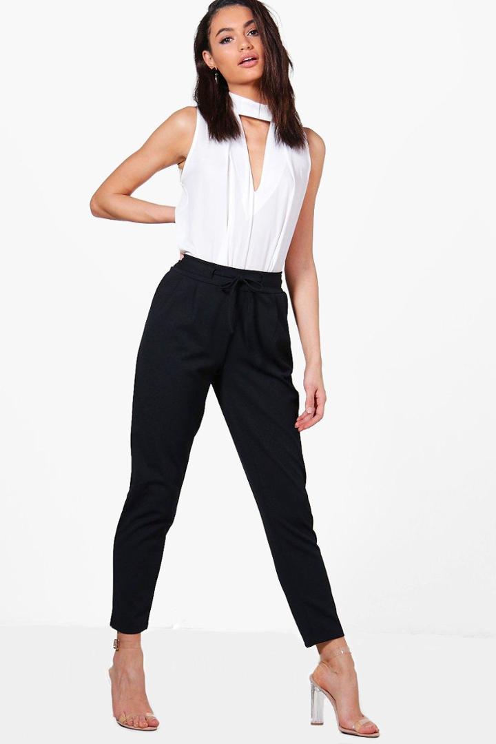 Boohoo Tia Tie Waist Trouser Black