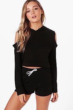 Boohoo Diana Cold Shoulder Hoodie & Short Set