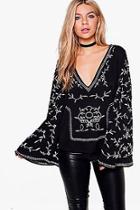 Boohoo Ria Boutique Embroidered Woven Wide Sleeve Top