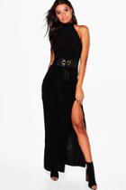 Boohoo Bao Detachable Waist Belt Slinky Maxi Dress Black