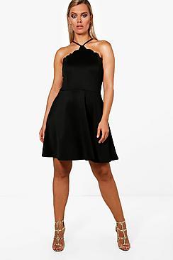 Boohoo Plus Keely Scallop Edge Skater Dress
