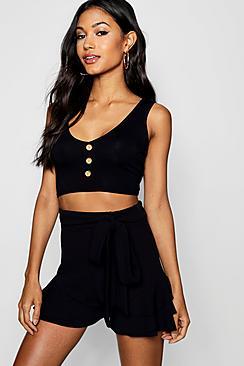 Boohoo Tie Waist Ruffle Layered Shorts